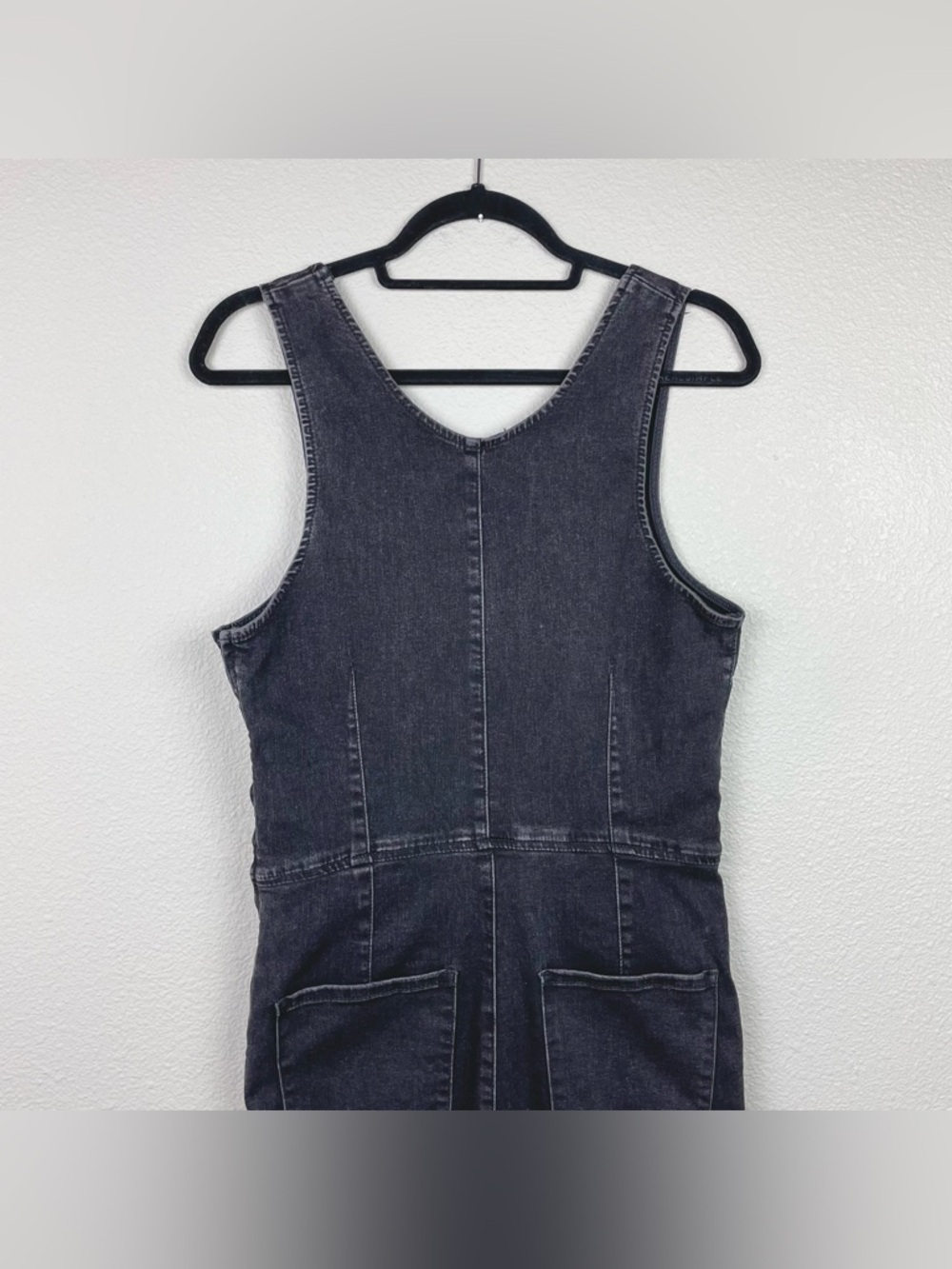 Free People Women's Large Scarlett Black Denim Jumpsuit One Piece Sleeveless - Picture 10 of 16